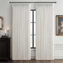 Pinch Pleated Black Out Curtains 84 Inch Long for Living Room, Beige White Thick Linen Memory Trained Boho Bedroom Darkening Curtain 84 Inch Length 2 Panel Set Double Layer Thermal Viral Window Drapes