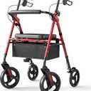 ELENKER Rollator Walker with 10 Wheels, Sponge Padded Seat and Backrest, Fully Adjustment Frame for Seniors, Red