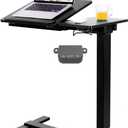 Fromann Electric Height Adjustable Standing Laptop Desk Movable Sit to Stand Desk,Overbed Bedside Laptop Table with Tilting Board and Wheels for Home Office (Black)