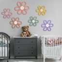 Barydat 6 Pcs Boho Nursery Decor Daisy Flower Woven Macrame Wall Hanging 3 Size Daisy Flower Wall Decor Bohemian Nursery Decorations for Home Dorm Art (Multicolor)