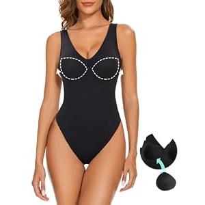 Decorus Women's Shapewear Tank Bodysuits - Plunge V Neck Sleeveless Shapewear： Built in Bra V Backless Thong Body suits Tops Black XXL