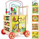Wooden Activity Cube 6 in 1 Montessori Educational Learning Sensory Toys for 1 Year Old 12-18 Months Boys Girls First Birthday Gifts for Baby Toddler Toys Age 1-2 Bead Maze Shape Sorter Abacus