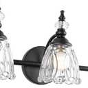 Matte Black Bathroom Vanity Light, Farmhouse Bathroom Light Fixtures Over Mirror, 3 Light Vanity Lighting Fixtures, Flower Glass Shade Wall Sconce Lighting