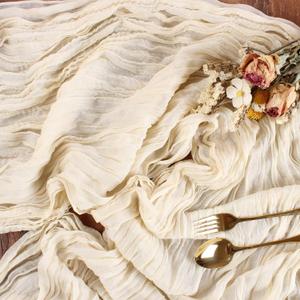 Cream Cheesecloth Table Runner 10FT Rustic Gauze Cheese Cloth Table Decorations 120 Inch Sheer Fabric Table Runners for Baby Bridal Shower Birthday Party Home Decor