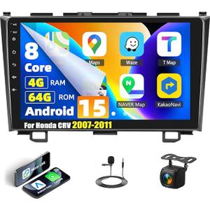 8-Core 4G+64G Android 13 Car Stereo for Honda CRV 2007-2011 with Wireless Carplay Android Auto 9" IPS Touchscreen Bluetooth Car Radio with DSP WiFi GPS Navigation Bluetooth 5.0 AHD Backup Camera