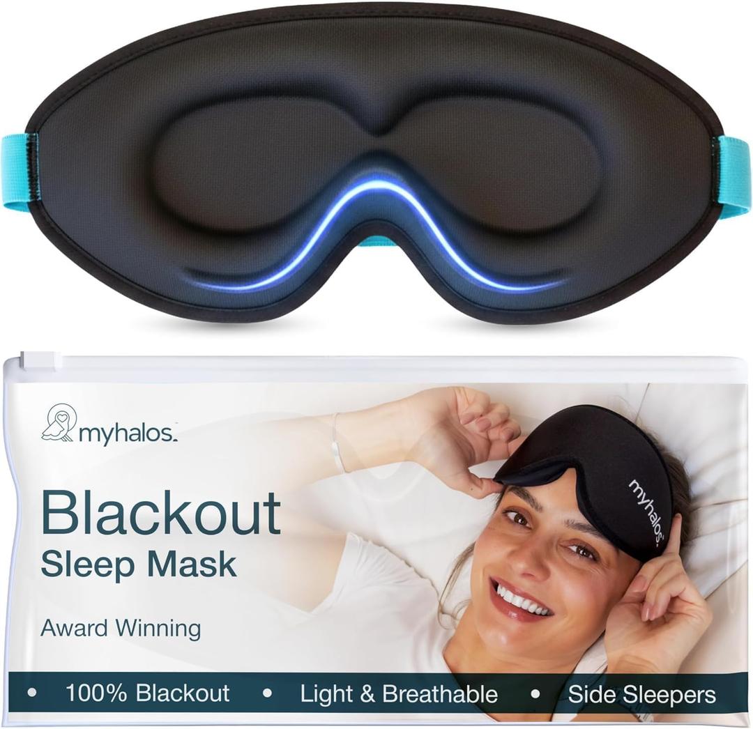 MyHalos Sleep Mask 3D Blackout Eye Mask for Women & Men, Side Sleepers, Zero Pressure Memory Foam Eyelash Friendly, Breathable,Award-Winning Sleep Aid for Travel (Black, 1 Count (Pack of 1)