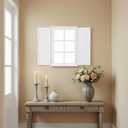 Rustic White Window Mirror with Shutters 16 X 24 Inch, Hanging Farmhouse Wood Frame Rectangle Window Pane Mirror for Wall Decor Living Room Entryway, Door Handles with a Distressed Finish