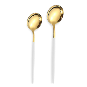 Kawlity Stainless Steel Serving Flatware Durable White & Gold Polished Knives Spoon  12 Pcs