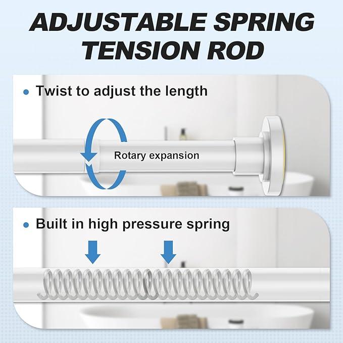 CorkLatta White Shower Curtain Rod 31 to 104 Inch,1 Inch Diameter Adjustable Spring Tension Curtain Rod No Drilling Stainless Steel Telescoping Rod,No Rust