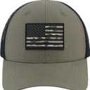 American Flag Trucker Hat, 6 Panel Adult Baseball Cap with Curved Brim, Forest Green, One Size