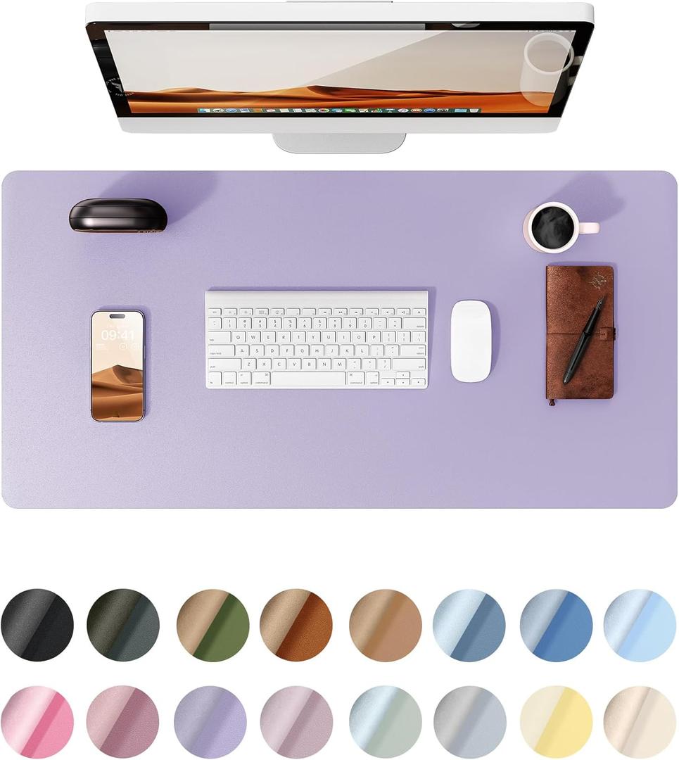 YSAGi Leather Desk Protector, Office Mat, Large Mouse Mat, Non-Slip PU Leather Blotter, Laptop Desk Pad, Waterproof Writing Pad for Office and Home (Light Purple, 31.5" x 15.8") (31.5" x 15.8", Light Purple)