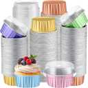 Gejoy 400 Pcs Aluminum Foil Baking Cups with Lids 5 oz Disposable Ramekins Mini Cake Pans Creme Brulee Cupcake Liners Muffin Tins Flan Mold Dessert Container for Wedding (Light Color,Classic)