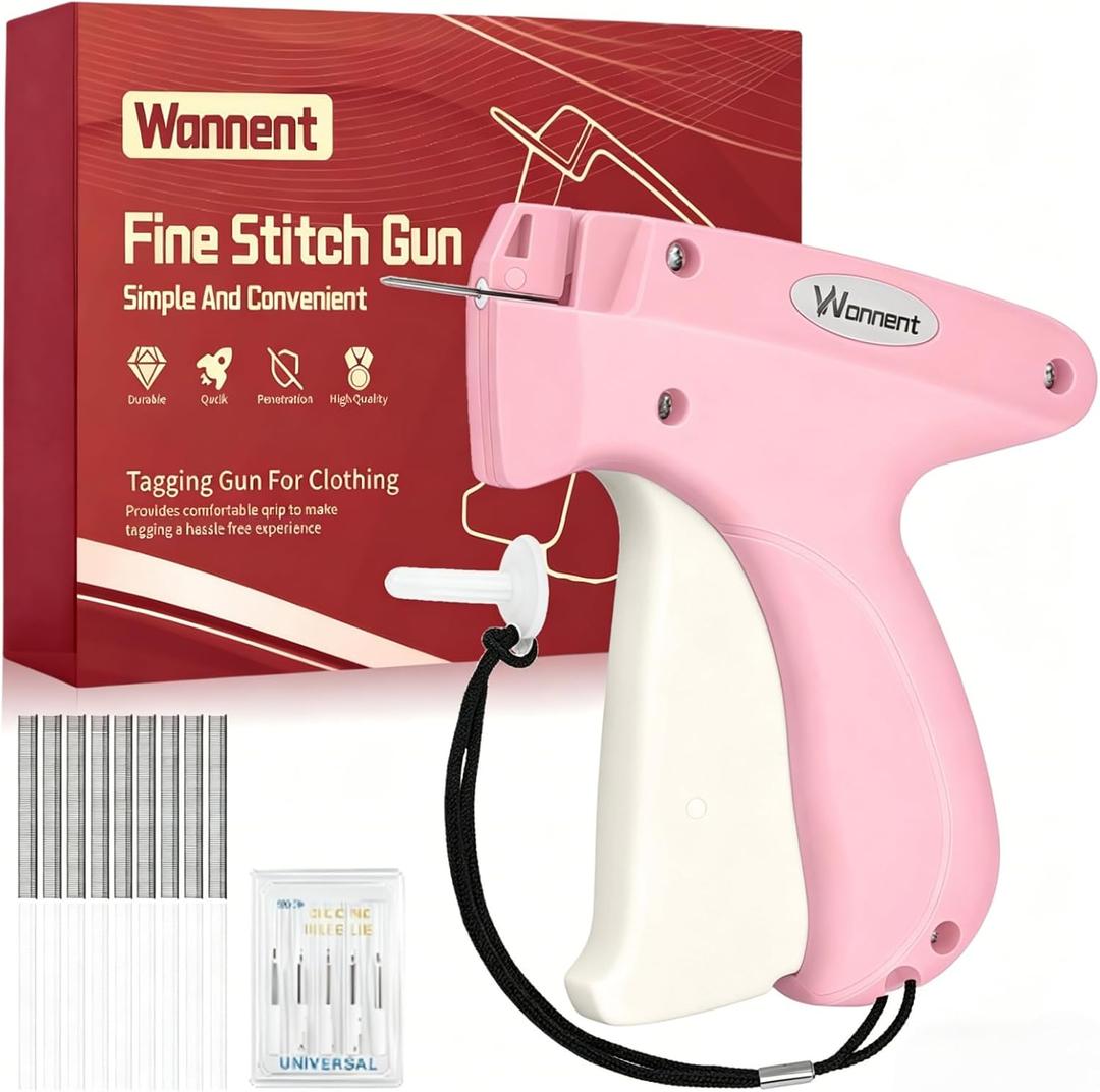 Stitch Gun for Clothes Stitchy Tagging Gun for Clothing Stitchy Quick Clothing Fixer -Includes 1,000 Black Fasteners & 1,000 White Fasteners & 6 Needles(Pink+FloralWhite)