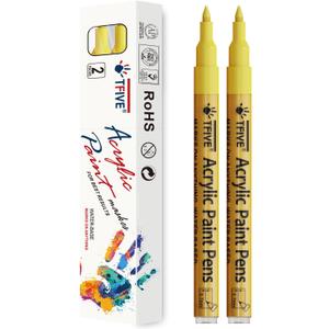 Yellow Paint Pens - 2 Pack Acrylic Permanent Marker, 0.7mm Extra Fine Tip Paint Pen for Art Projects, Drawing, Rock Painting, Ceramic, Glass, Wood, Plastic, Metal, Canvas DIY Crafts