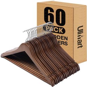 Wood Hangers - 60 Pack Solid Shirt Hangers, Heavy Duty & Slim Wooden Hangers, for Suit, Coat, Jacket, Pants (Walnut), 17 inches x 8.6 inches