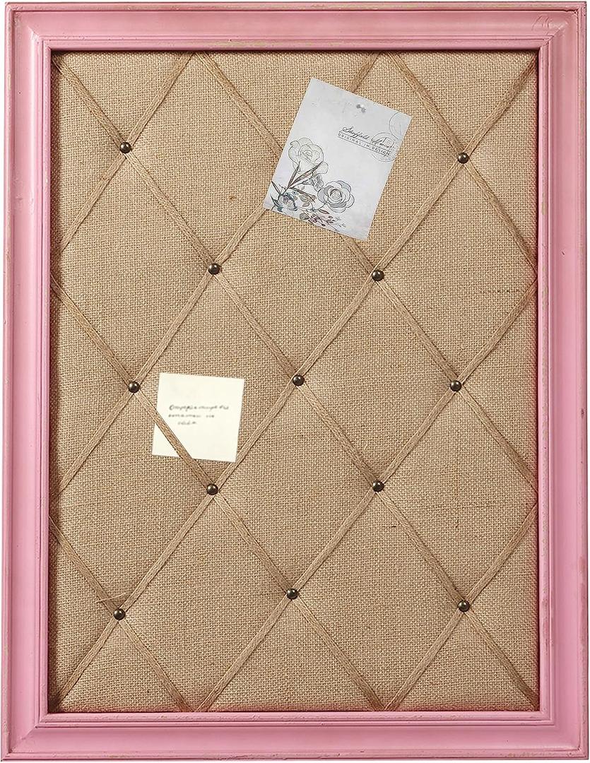 SOFE Pink Bulletin Board Linen Fabric Pin Board, 21"27" Vision Board Hanging Decorative Memo Board for Women Office, Large Corkboards for Wall Decorative, Home Picture Board for Photos (20.7"1"26.8")