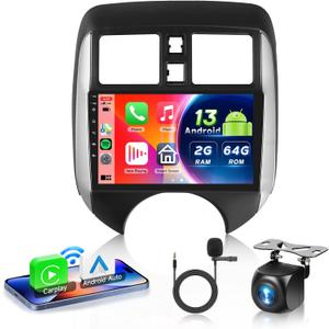 2G+64G Car Radio for Nissan Versa Note 2014-2018 Android 13 Car Stereo with Wireless Carplay Android Auto, 9 Inch Touch Screen Stereo Support GPS/WiFi/Bluetooth/FM/SWC/Backup Camera