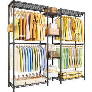 Ulif E4 Clothes Rack, Heavy-Duty Garment Rack, Metal Freestanding Clothing Organization Storage System Can Be L-Shaped with Shelves and Hangers, Max Load 962lbs, 71.6" W x 14.5" D x 79.3" H, Black