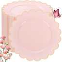 LIYH 100 Pcs Pink Plastic Plates with Gold Disposable Pink Dessert Plates 7.5" Gold Plastic Plate,Baby Shower Plate Set Suitable for Weddings Bridal Showers Afternoon Tea