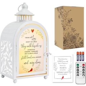 WOODEXPE Sympathy Gift Memorial Gift for Loss of Loved One Memorial Lantern with Flickering LED Candle and Remote Control (Those We Love White)