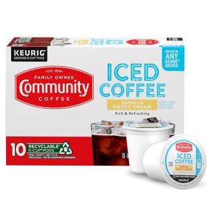 Community Coffee Vanilla Sweet Cream, 10 Keurig Iced Coffee Pods, Dark Roast, Compatible with all K-Cup Brewers, 10 Count (Pack of 1) (EXP 09/23/26)