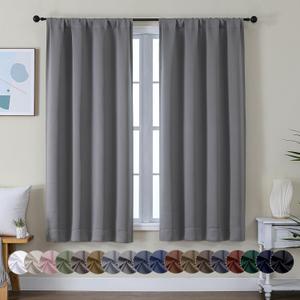 Simplebrand Ava Light Grey Blackout Curtains for Bedroom 63 Inch Length 2 Panels, Solid Thermal Insulated Energy Saving Rod Pocket Window Treatment Curtains Blackout Drapes, W40 x L63 Inch, Light Grey