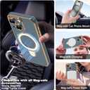 Compatible with iPhone 15 Case with Magnetic Ring Stand [Compatible with Mag-Safe] [Full Camera Lens Protector] Soft Plating Phone Case for iPhone 15 6.1", Grey Blue