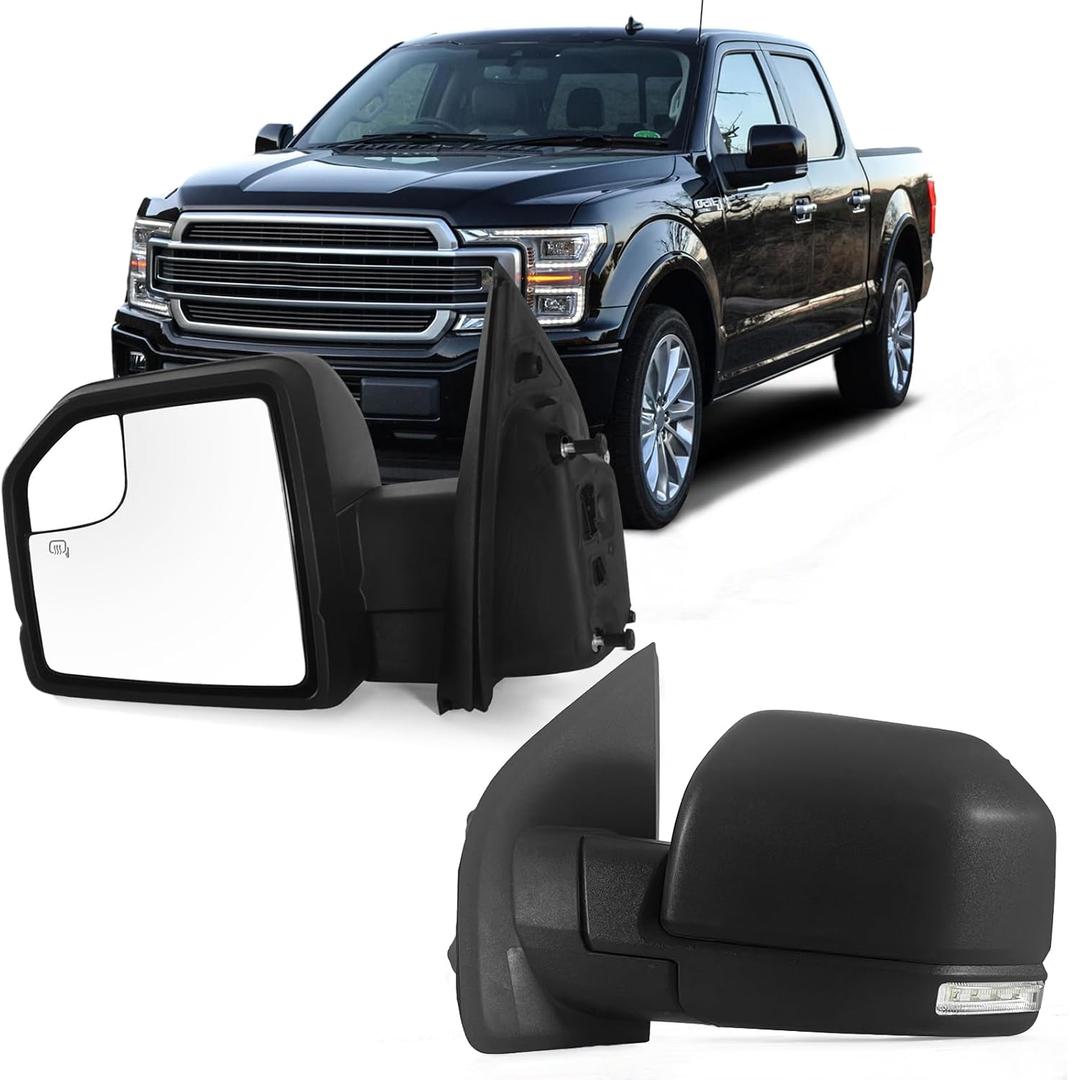 Left Driver Door Mirror Fits 2015-2021 F150 With Heated, Turn Signal, Power Glass, Puddle lights And Clearance Lamp Replace FO1320524 (9 Pins)