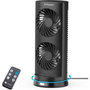 DR.PREPARE Desk Fan USB Tower Cooling Fan with Remote Control, DC Motor Portable Oscillating Fan, 3 Speeds, Dual Air Circulation, 110 Oscillation, Table Fan for Bedroom Dorm Room Office Desktop