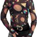 80s 90s Mesh Long Sleeve Shirt Women 90s 80s Themed Party Outfits Retro Sexy Neon Disco See Through Mock Neck Tops (Black, XXL)