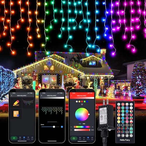Brightown Smart Icicle Lights for Outside, 33Ft 304 LED RGB Smart Christmas Lights with 58 Preset Modes, App or Remote Control, Music Sync, Memory and Timer Function for Indoor/Outdoor Use