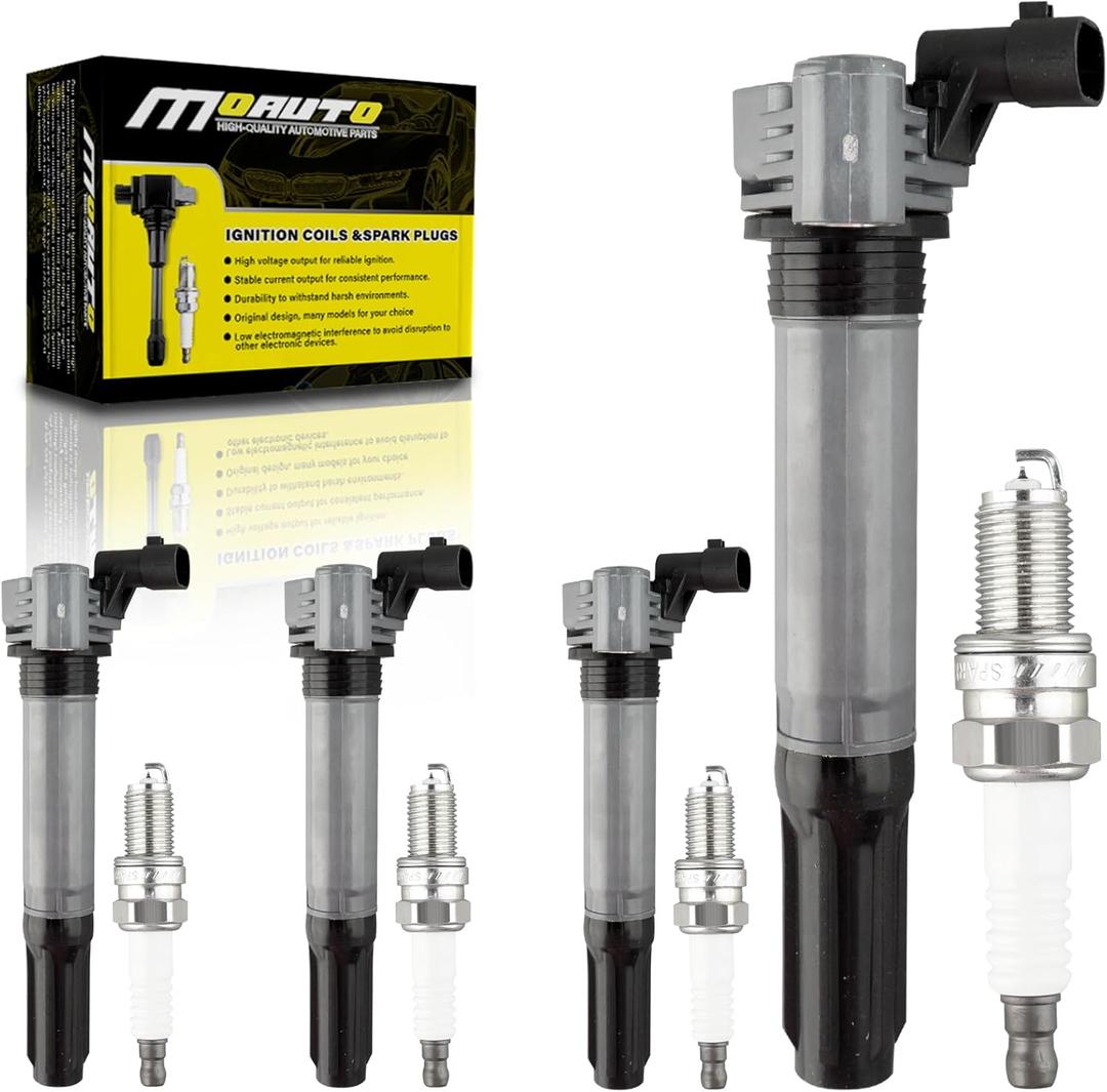 Set of 4 Ignition Coils Pack UF649 68070492AB & 4 PCS Iridium Spark Plugs Compatible with Fiat 500 2012-2017 1.4L L4