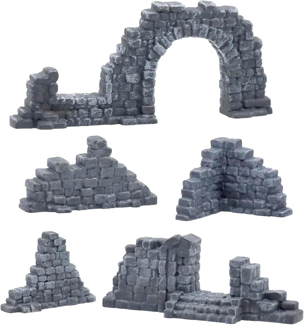 Warmtree Ruined Stone Walls Set,Terrain Scenery for Tabletop 28mm Miniatures Wargame,Fairy House Diorama Accessories DIY Craft