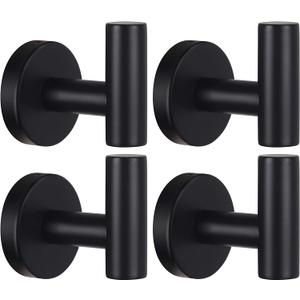 Towel Hooks Bathroom Coat Robe Wall Hook Stainless Steel Heavy Duty Door Hanger Towel Robe Clothes Cabinet Closet Sponges Rack for Bathroom Bedroom Kitchen Hotel Pool 4 Packs Matte Black