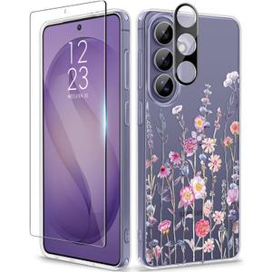 GVIEWIN for Samsung Galaxy S26 Case, Clear Floral Slim Shockproof Protective Women Phone Case, Non-Yellowing, with Screen Protector & Camera Lens Protector for Galaxy S26 6.3", Floratopia/Colorful