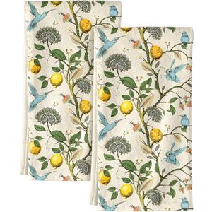 Flour Sack Kitchen Towels Set of 2-18x26 Cotton Dish Towels with Hanging Loop Reusable Tea Towel for Cleaning Spring Absorbent Dishcloths Cute Home Decor Housewarming, Lemon Birds