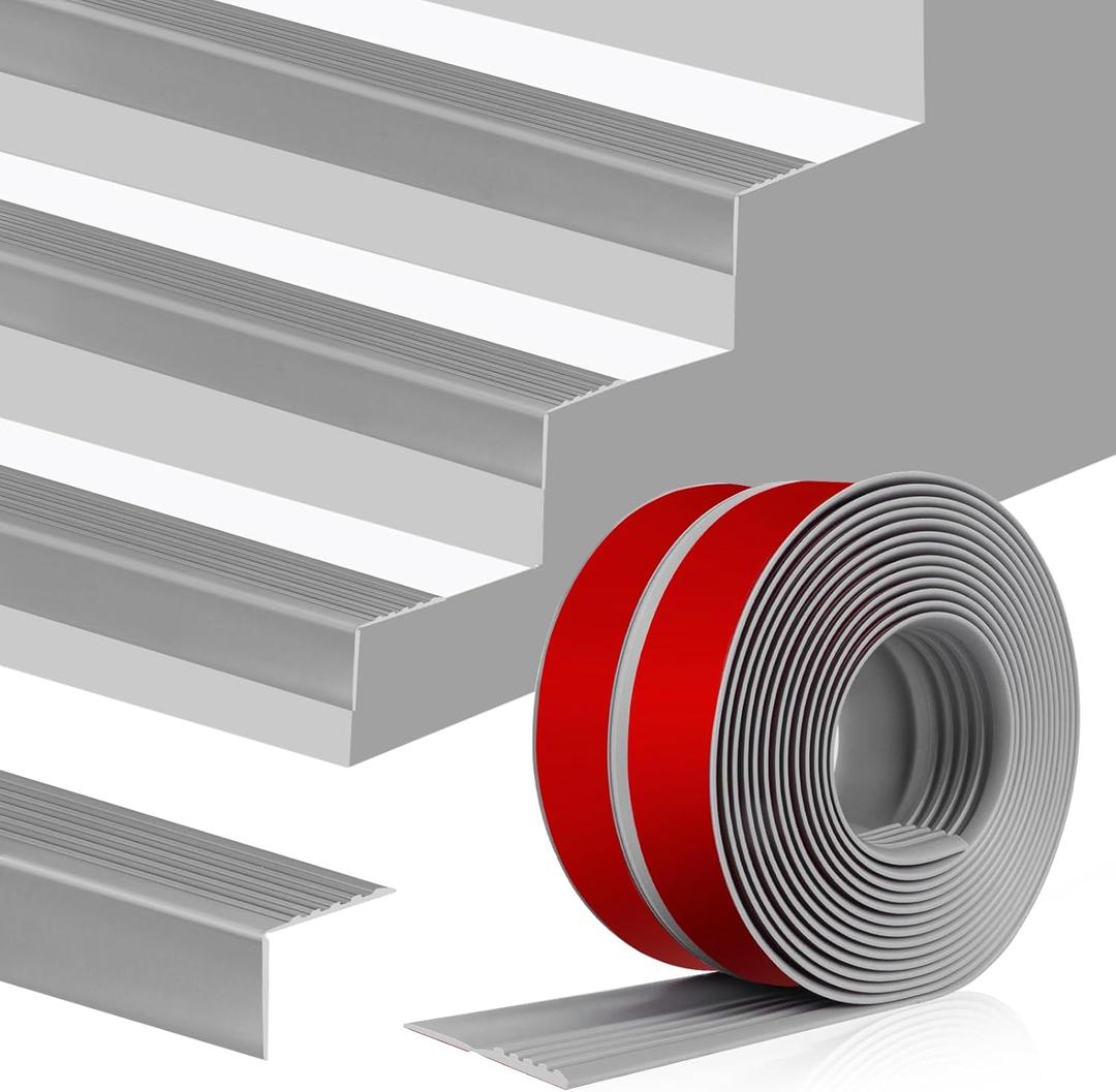Stair Edge Trim Self Adhesive Vinyl Stair Nosing Molding Trim Non-Slip Rubber Nose Protector Peel and Stick Anti-Slip Edging for Indoor & Outdoor Use (Gray, 4 in x 40 Ft)