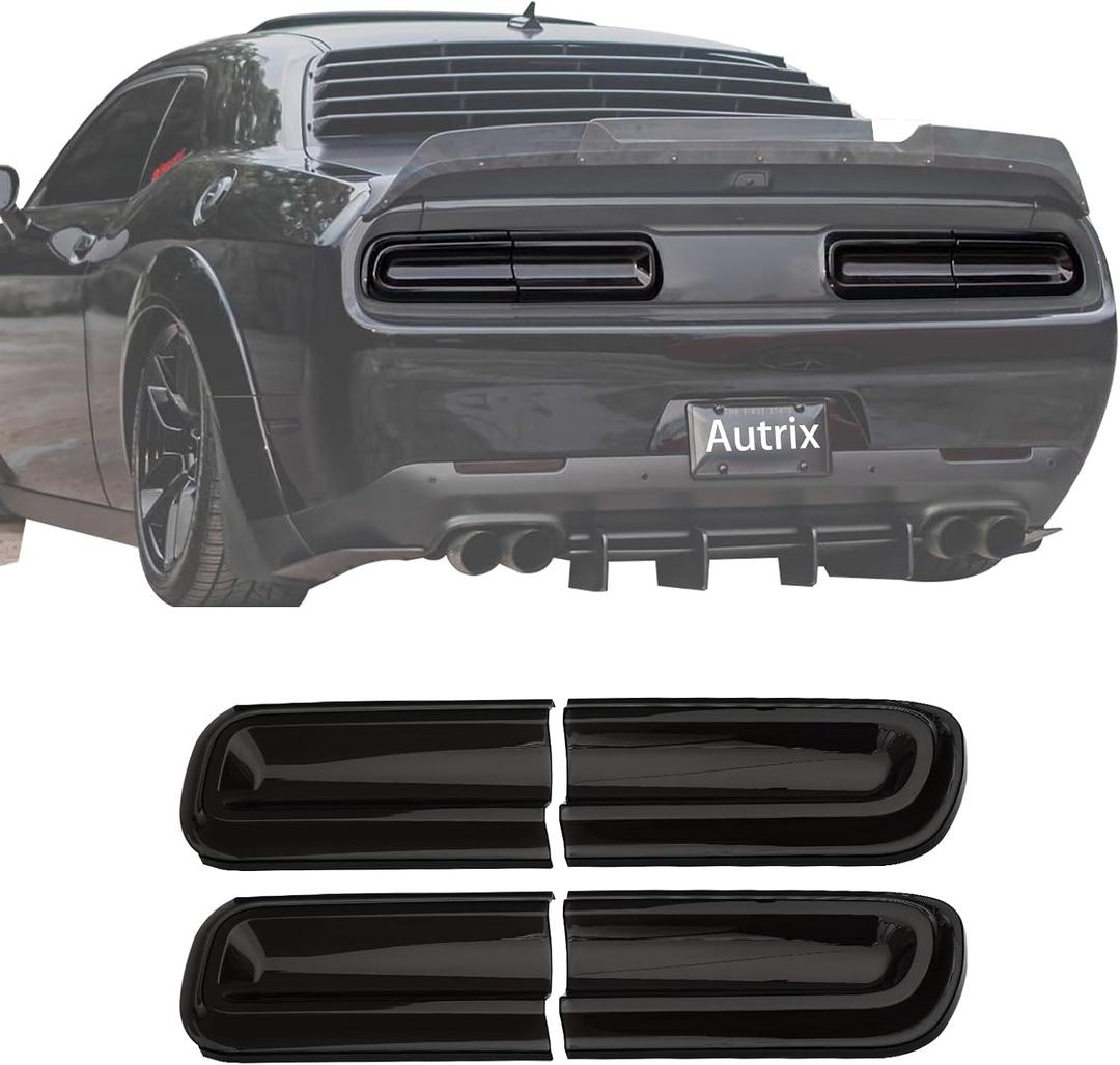 Smoked Tail Light Covers Rear Light Guards for 2015-2024 Dodge Challenger, Exterior Accessories Trim Kit Smoked Black 4PCS