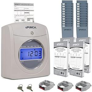 uPunch HN4500 Advanced Calculating Time Clock Bundle for Small Business: Complete Employee Time Tracking System with 200 Time Cards, Racks, Ribbons, and Keys
