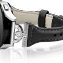 JOYOZY Genuine Leather Bands Compatible with Samsung Galaxy Watch 7/6/5/4/FE 40mm 44mm/Watch 5 Pro 45mm/Watch 6/4 Classic 42mm 46mm 43mm 47mm/Active2,Metal D-Shape Slim Leather 20mm Wristband Straps (Black+Silver Buckle)