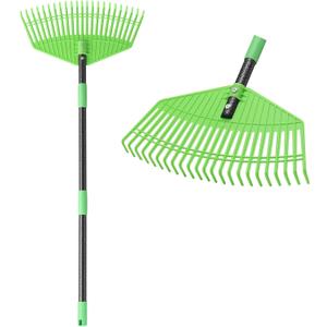 Plastic Rake for Leaves, 23 Tines 16" Wide Plastic Lawn Gravel Shrub Leaf Rake for Leaves and Grass, Thatch Garden Rakes for Yard Heavy Duty Long Handle 35-55"