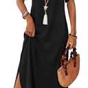 WIHOLL Black Dresses for Women Maxi Dresses Dressy Casual Dresses Summer 2026 Flowy Long Dress Short Sleeve Vestidos Casuales para Mujer Spring Clothes Cruise Outfits, Medium