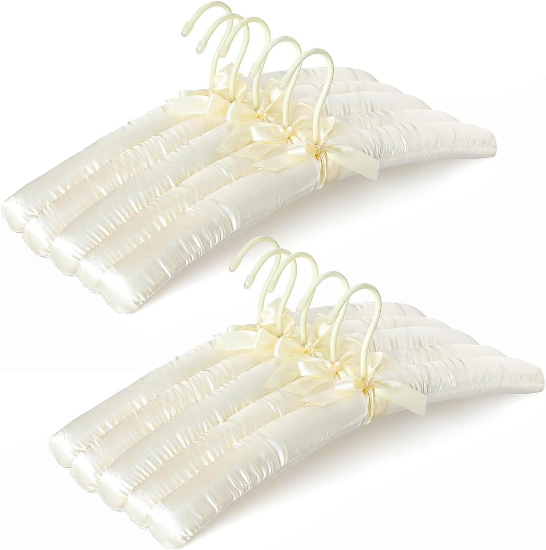 TOPIA HANGER Padded Hangers for Women Clothing,17-inch Satin Hangers 10 Pack Thick Foam Padded No Shoulder Bump for Sweaters, Coat, Blouses, Dresses-Ivory,CT18I-10