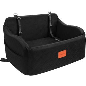 Dog Car Seat for Medium/Large Dogs, Memory Foam Pet Booster Seat for Under 55 lbs or 2 Small Dogs, Detachable Washable Dog Car Bed for Backseat with 2 Safety Leashes and Pockets(Black, Large)