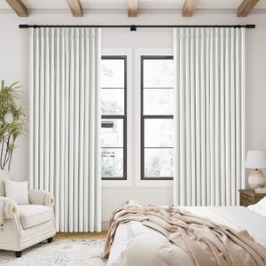 TWODRAPES  62"x40" Linen Blackout Curtains Pinch Pleated for Living Room Thermal Noise Reduction Two Layer 100% Black Out Curtains with Liner Back Tab Pinch Pleat Rings Hooks Window Drapes Track Ivory