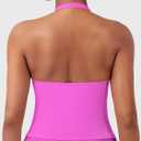 YEOREO SoftHue Women's Impact Halter Tank Top Longline Backless Scoop Neck Built-in Bra Sports Workout Gym Crop Top (Pink, L)