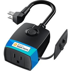  Outdoor Dimmer Plug, Smart Outdoor Plug Works with Apple HomeKit, Alexa, Google Home, IP44 Outdoor Dimmer for String Lights Lamps, Patio Lights with Voice & Remote Control, Schedule & Timer