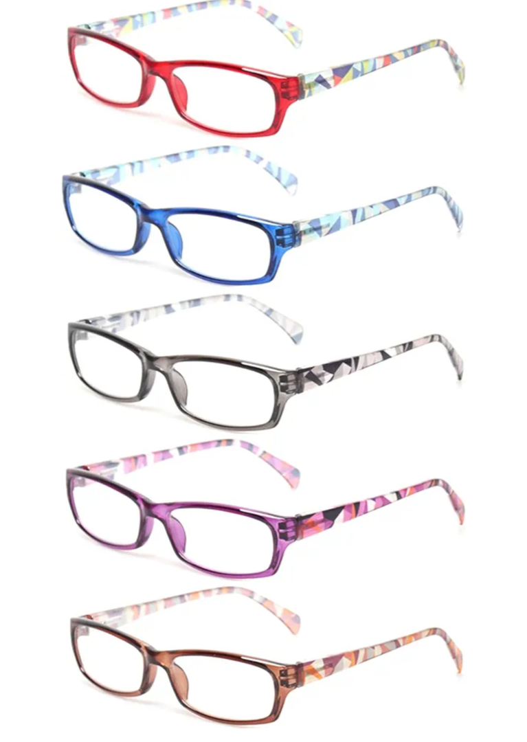 Kerecsen Reading Glasses 5 Pairs Fashion Ladies Readers Spring Hinge with Pattern Print Eyeglasses for Women (Multicolor, 4.0, x)