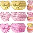 30Pcs Happy Mother's Day Cupcake Topper, Acrylic Cake Disc Heart Mirror Picks Engraved Mothers Day Cake Topper Heart Cupcake Decorations for Birthday Mother's Day Party Favor Gifts Decor (Heart), Standard