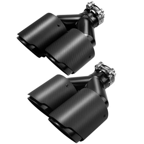 LCGP 2 Pack Carbon Fiber Exhaust Tip 2.25" Inlet to Dual 3.5" Outlet 9.8" Long Black Stainless Steel Y Pipe Tailpipe tip